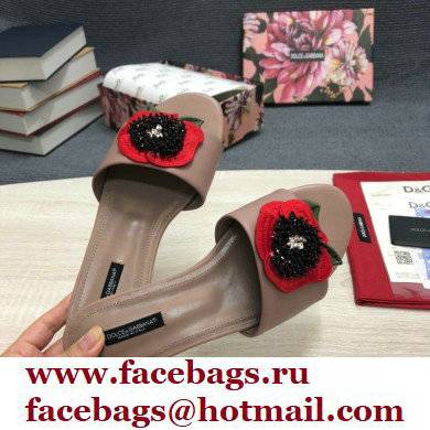 Dolce  &  Gabbana Black Red Roses Slides Nude 2022